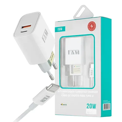CARREGADOR TIPO C + USB A 20W FKT-PD29C
